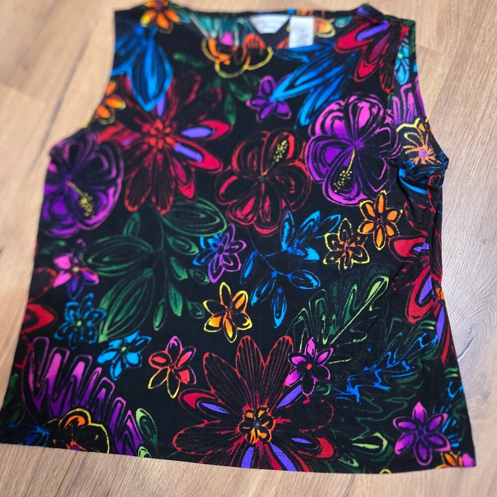 Laura Ashley Women's Casual Multicolor Floral Slinky Tank Top Size PS